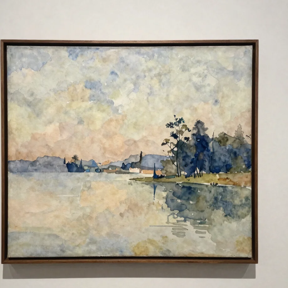 Full frame photograph of a framed-free watercolor painting on a n